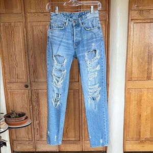 H&M - Light Blue Distressed Boyfriend Jeans - Size 0